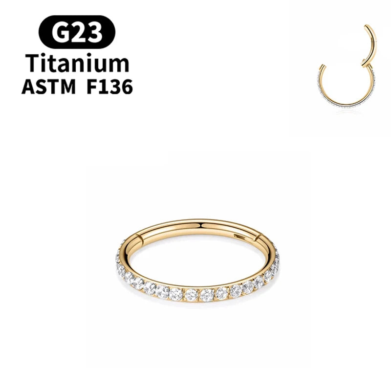 18G/16G Women's Round Earrings G23 F136 Titanium Nose Ring Hinge Clicker Open Diaphragm Nose Ring Fashion Lady Piercing Jewelry