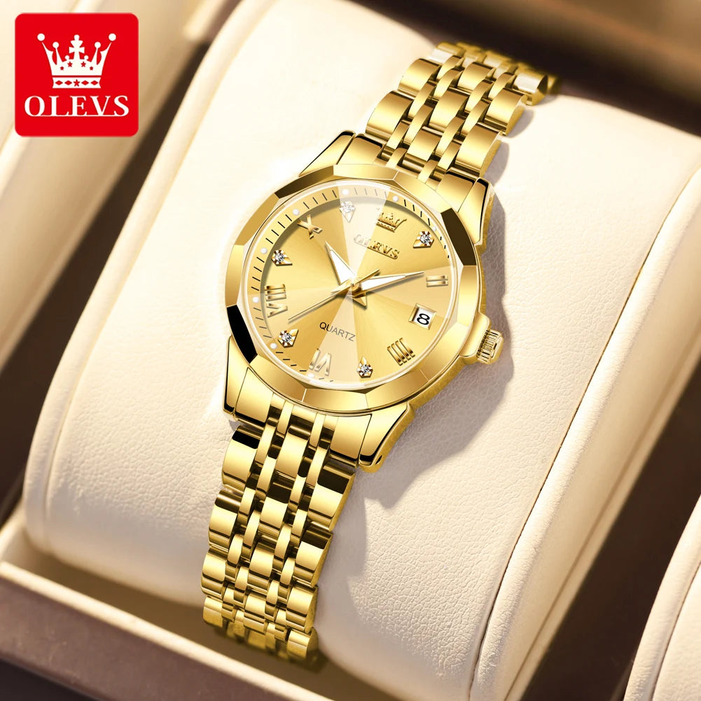 OLEVS Top Brand Elegant Women's Watches Rhombus Mirror Original Quartz Lady Wristwatch Diamond Stainless Fashion Waterproof