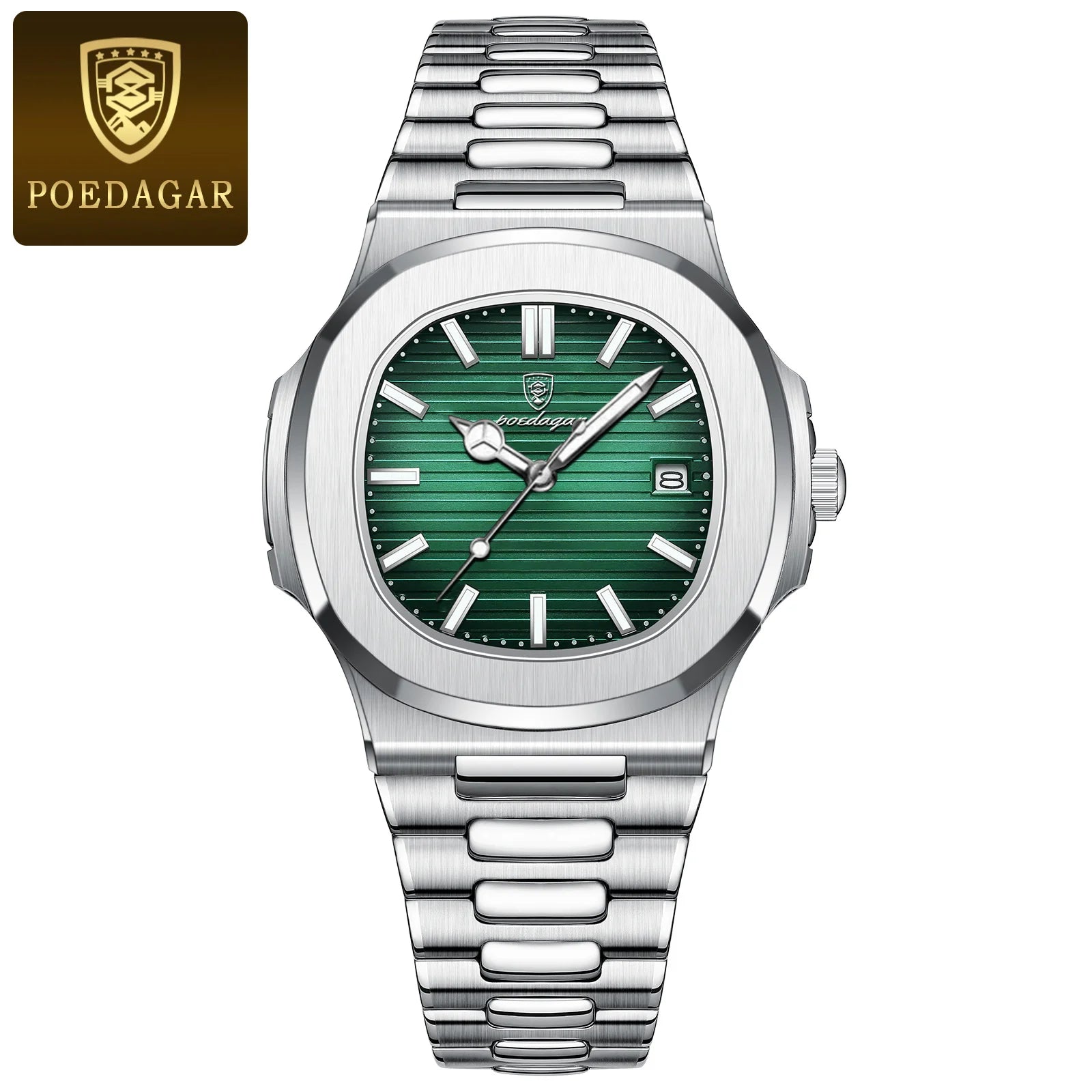 POEDAGAR Fashion Square Male Quartz Watch Waterproof Luminous Date Stainless Steel Man Watch Business Luxury Men's Watches Reloj