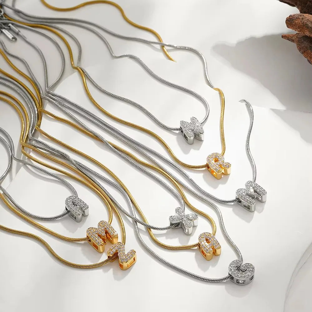 Fashion Tiny CZ Zircon Initial Alphabet Pendant Necklace Gold Plated Stainless Steel A-Z Letter Necklaces Birthday Gifts Jewelry