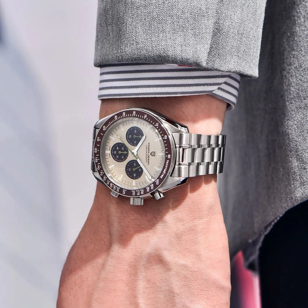 PAGANI DESIGN 2025 New Saturn Men's Watches Top Luxury Quartz Watch Men Light Tan Chronograph AR Sapphire crystal Wristwatch Men