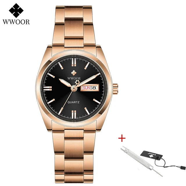 WWOOR New Fashion Pink Dial Ladies Quartz Wristwatches Luxury Watch For Women Waterproof Casual Dress Female Clock Montre Femme