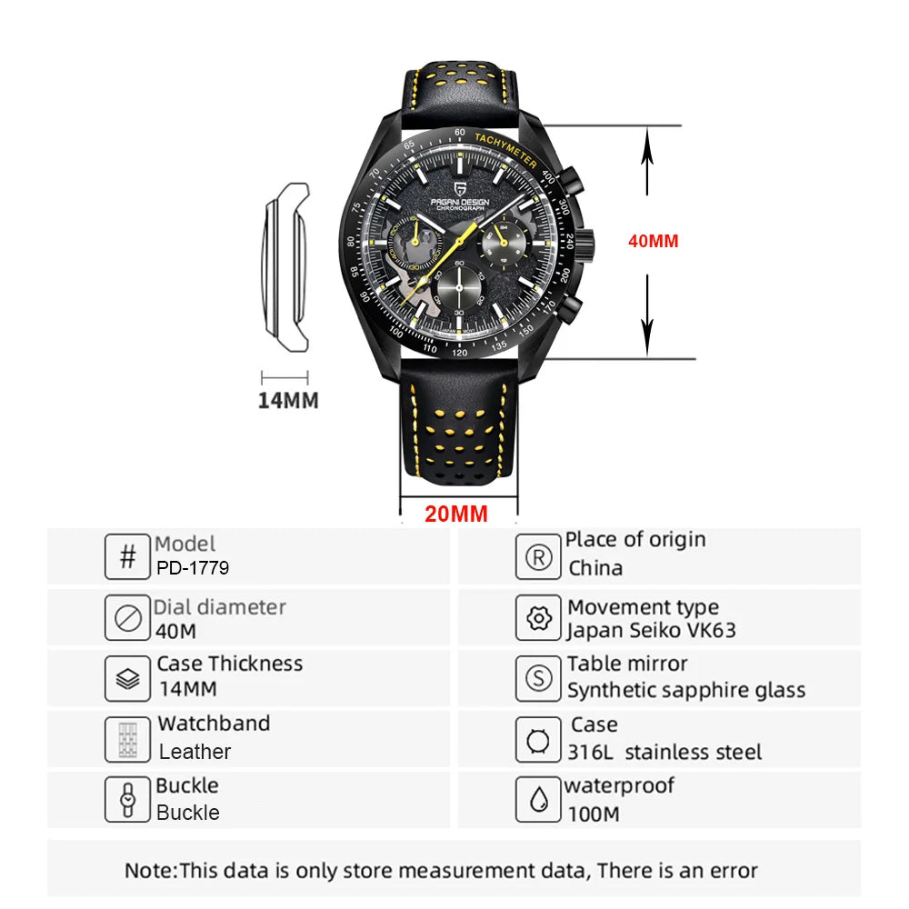 PAGANI DESIGN Men's Watches Chronograph Top Luxury Watch For Men Quartz Wristwatches Chronograph Leather Waterproof Sports Clock