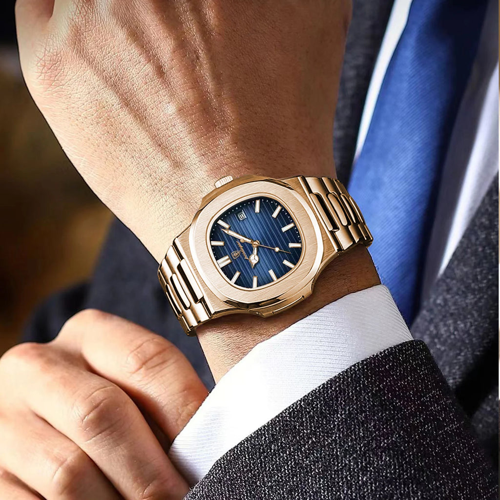 POEDAGAR Fashion Square Male Quartz Watch Waterproof Luminous Date Stainless Steel Man Watch Business Luxury Men's Watches Reloj