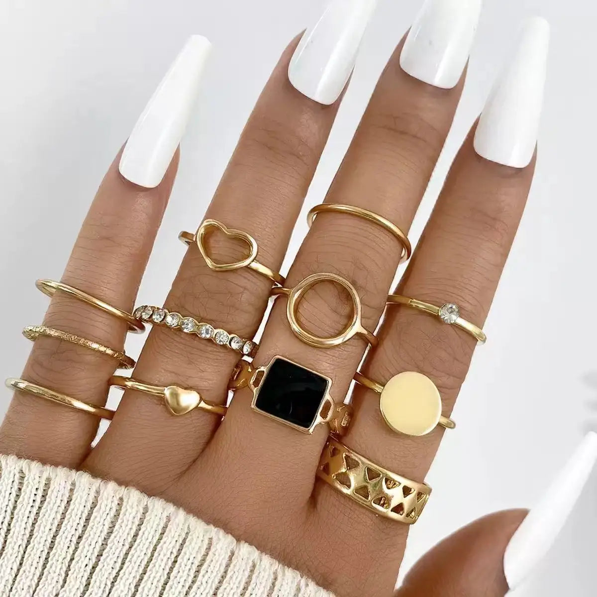 10PC Bohemian-Style Retro Simple Rrregular Gold Fashion Twisted Spiral Mixed Style Ring Set, Suitable As a Jewelry Gift for Ladi