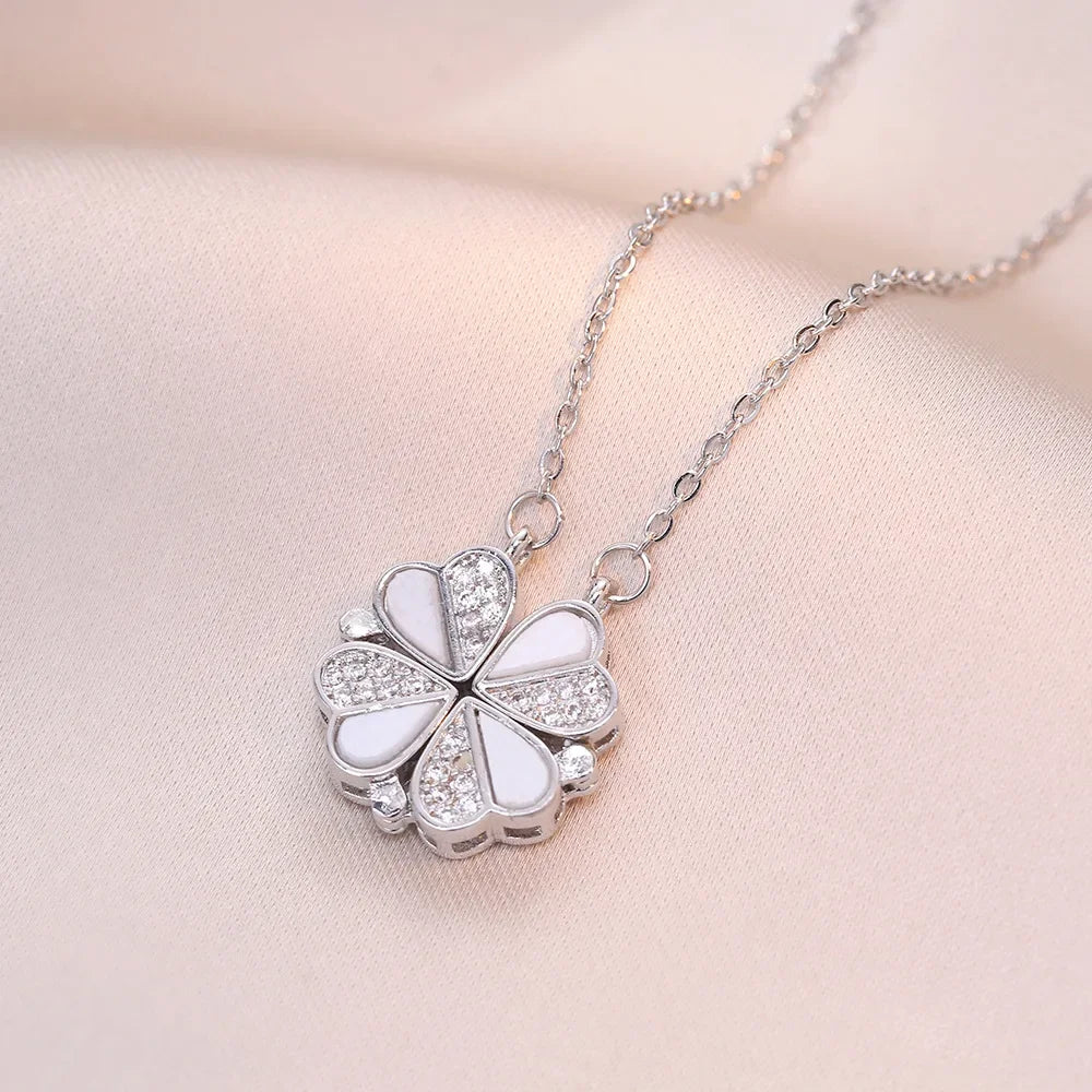 Sparkling Heart-shaped Four Leaf Clover Zircon Pendant Necklace Deformed 4-in-1 Love Titanium Steel Necklace Jewelry Wholesale