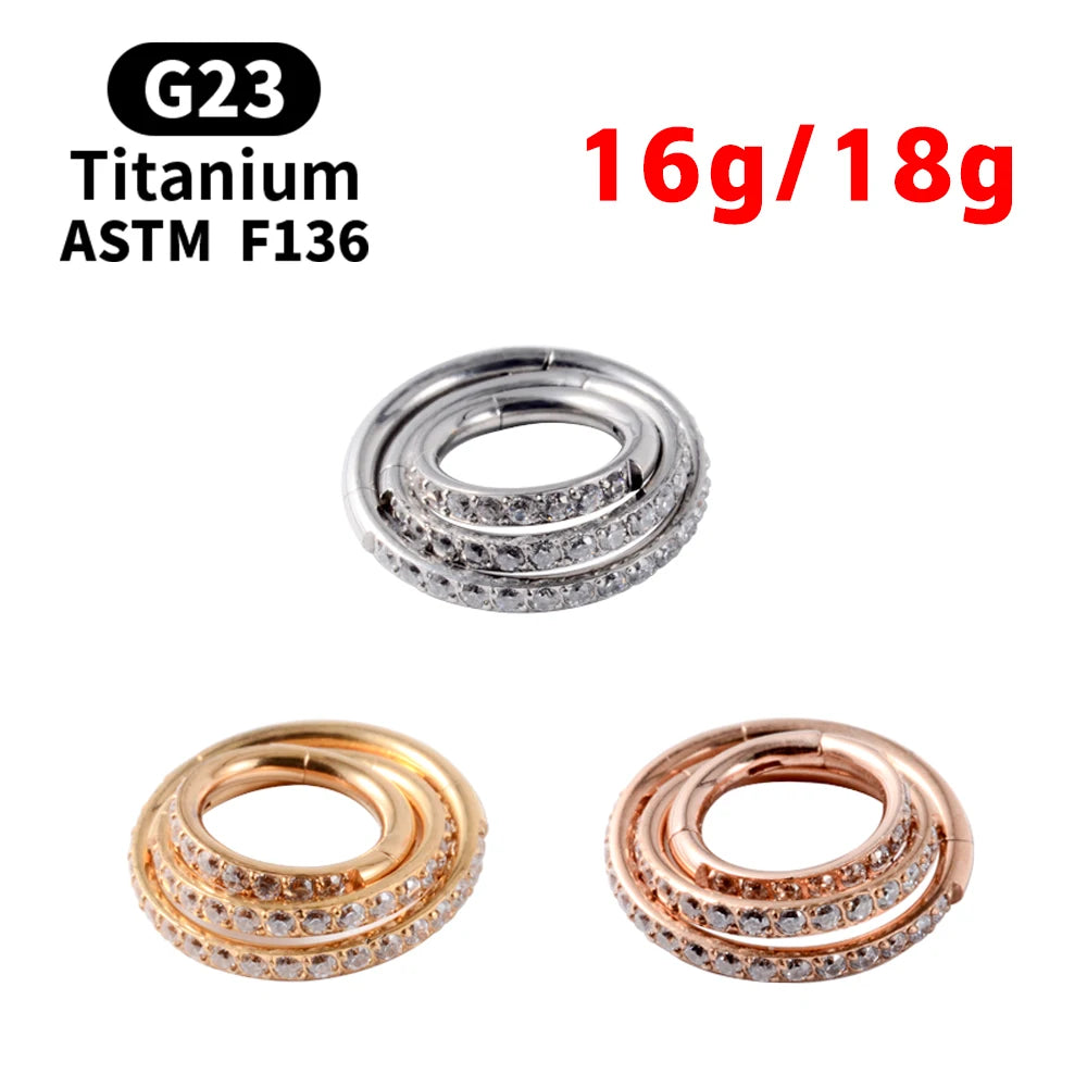 18G/16G Women's Round Earrings G23 F136 Titanium Nose Ring Hinge Clicker Open Diaphragm Nose Ring Fashion Lady Piercing Jewelry