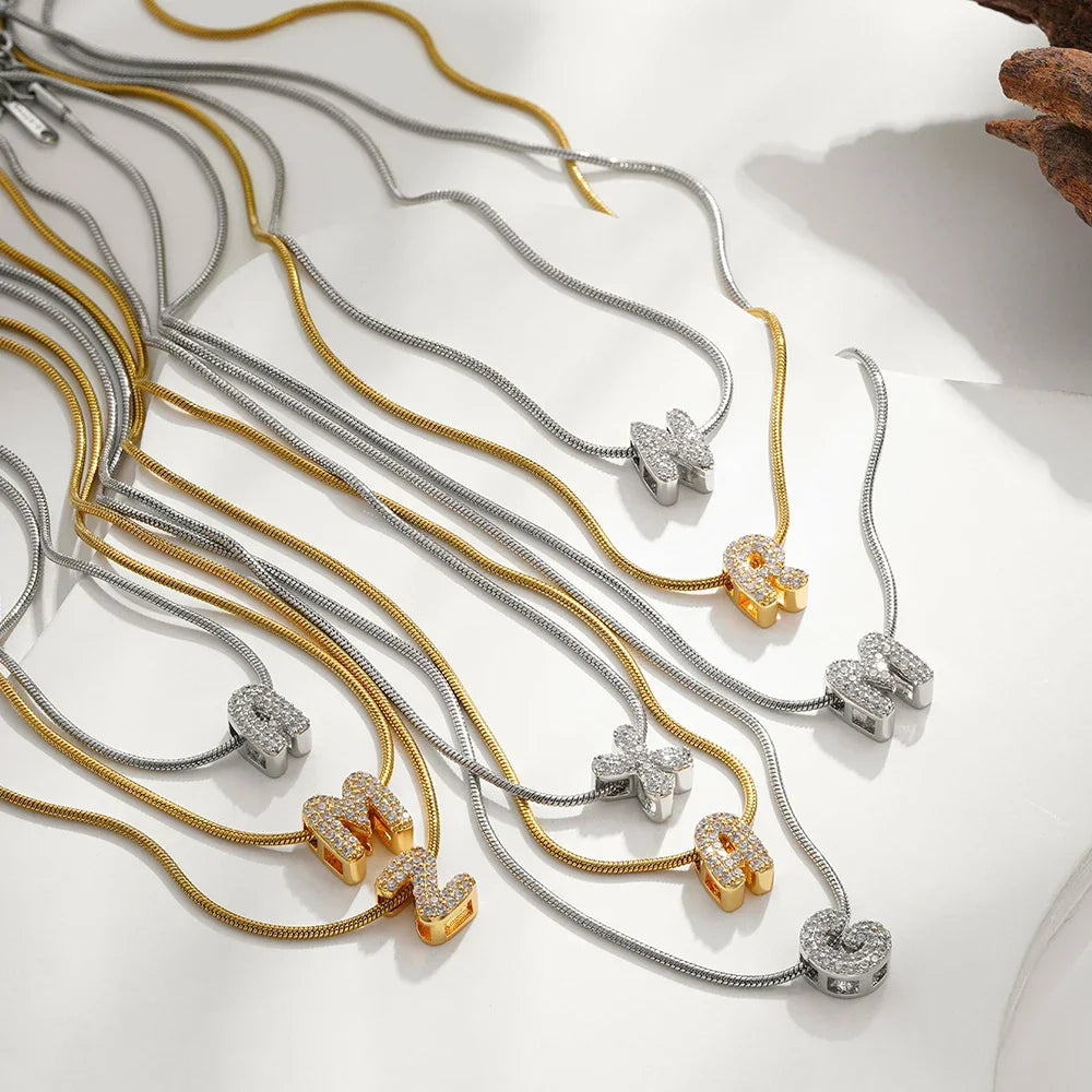 Fashion Tiny CZ Zircon Initial Alphabet Pendant Necklace Gold Plated Stainless Steel A-Z Letter Necklaces Birthday Gifts Jewelry