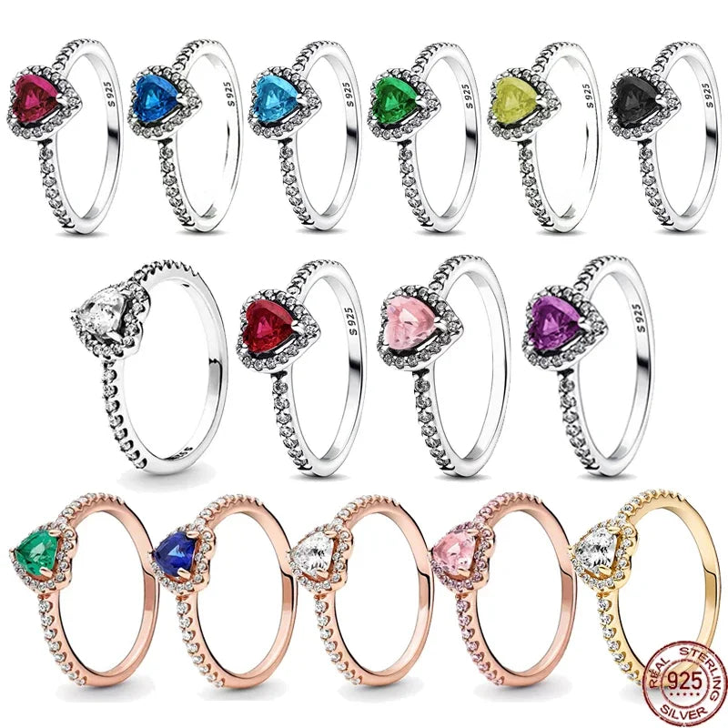 925 Sterling Silver New Various Colors Shiny Heart-shaped Ring Luxury Exquisite Charm Jewelry Surprise Commemorative Gifts