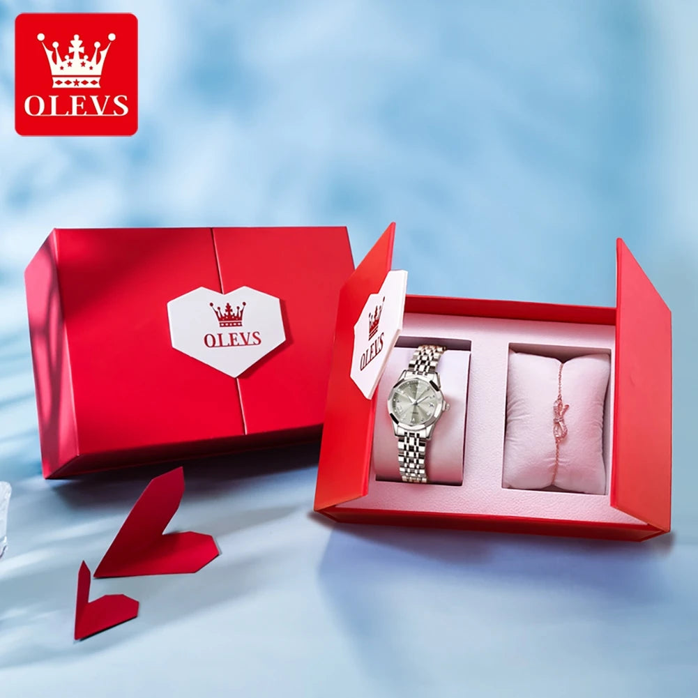 OLEVS Top Brand Elegant Women's Watches Rhombus Mirror Original Quartz Lady Wristwatch Diamond Stainless Fashion Waterproof