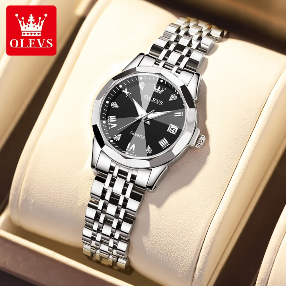 OLEVS Top Brand Elegant Women's Watches Rhombus Mirror Original Quartz Lady Wristwatch Diamond Stainless Fashion Waterproof