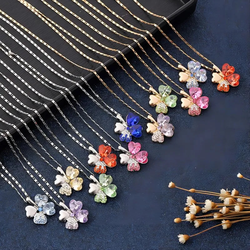 Crystal 4 Four Leaf Leaves Clover Pendant Necklaces Lover Birthday Gift Quality Fashion Jewelry Dropshipping Charm Girls Wedding