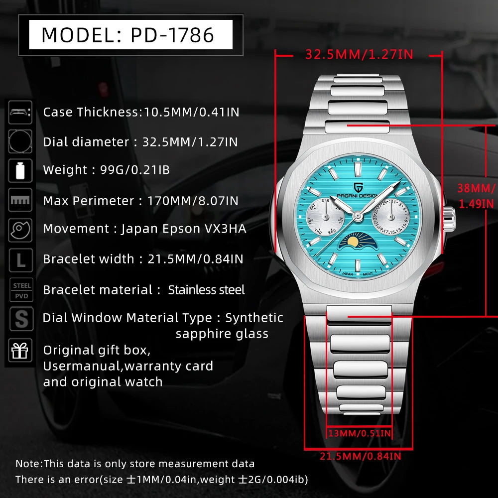 PAGANI DESIGN  Women's Watches Luxury Quartz Watch For Women Multifunctional Chronograph Moon Phase Automatic Date Ladies Watch