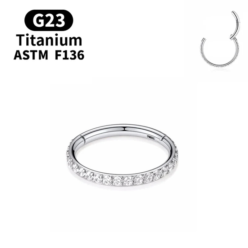 18G/16G Women's Round Earrings G23 F136 Titanium Nose Ring Hinge Clicker Open Diaphragm Nose Ring Fashion Lady Piercing Jewelry