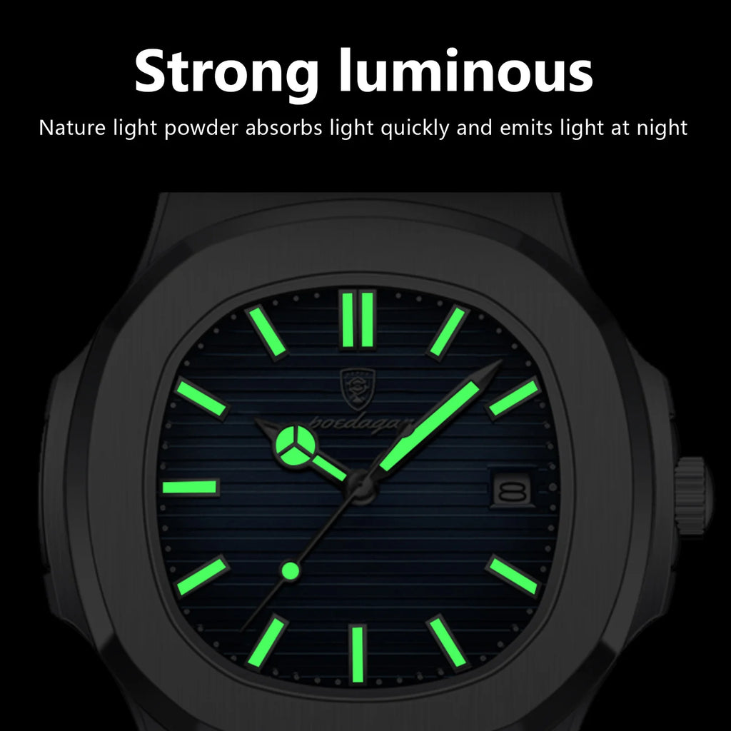 POEDAGAR Casual Square Men's Watch Waterproof Date Luminous Leather Man Quartz Watch High Quality Luxury Fashion Watches For Men