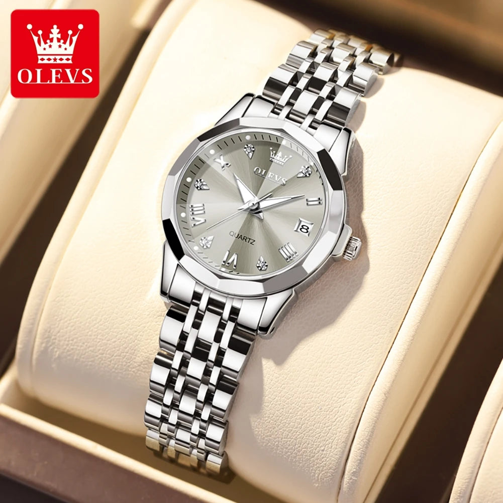 OLEVS Top Brand Elegant Women's Watches Rhombus Mirror Original Quartz Lady Wristwatch Diamond Stainless Fashion Waterproof