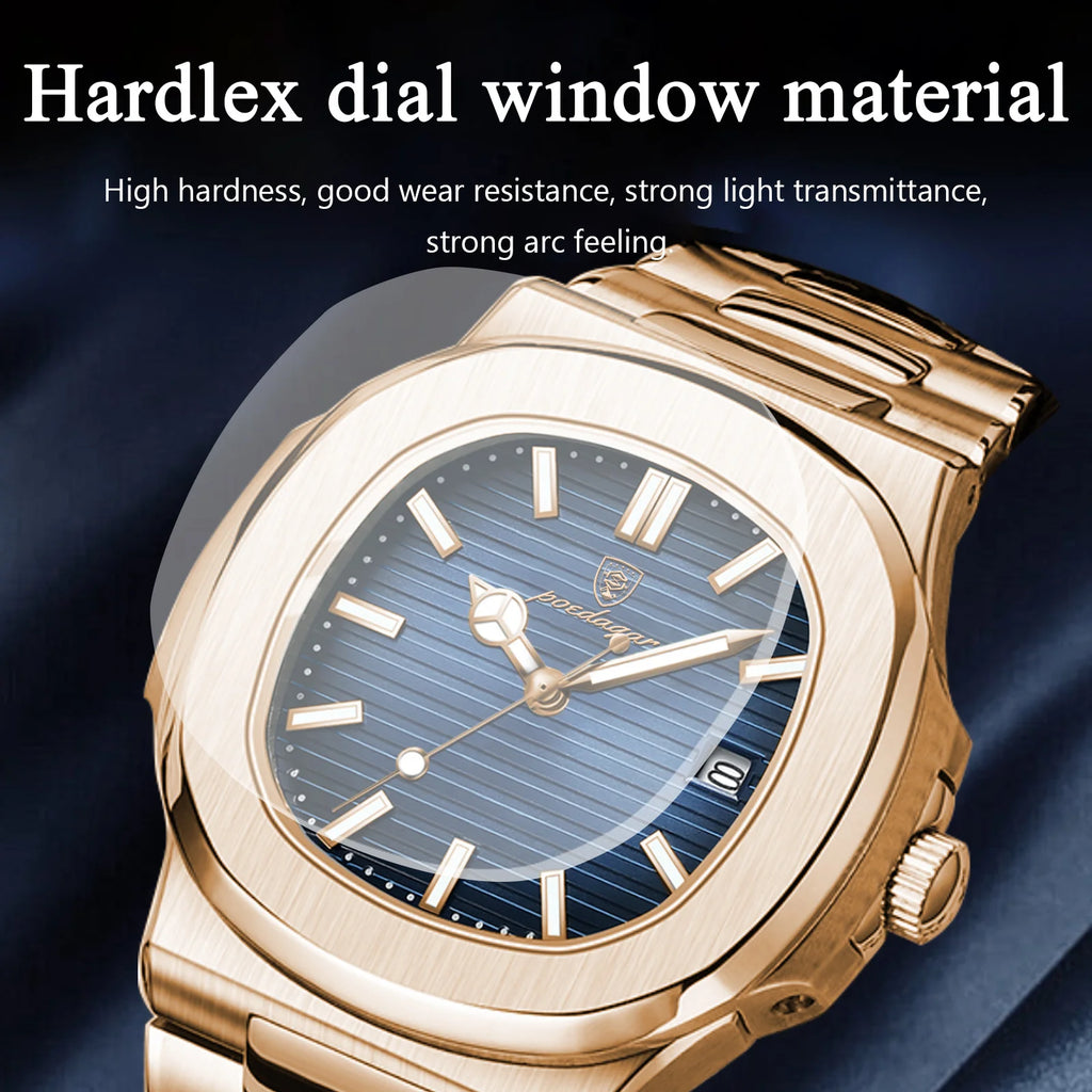 POEDAGAR Fashion Square Male Quartz Watch Waterproof Luminous Date Stainless Steel Man Watch Business Luxury Men's Watches Reloj