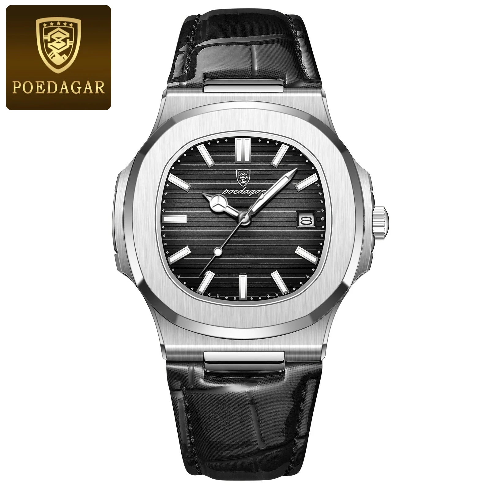 POEDAGAR Casual Square Men's Watch Waterproof Date Luminous Leather Man Quartz Watch High Quality Luxury Fashion Watches For Men