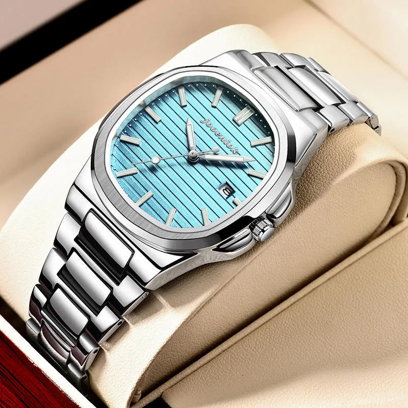 POEDAGAR Fashion Square Male Quartz Watch Waterproof Luminous Date Stainless Steel Man Watch Business Luxury Men's Watches Reloj