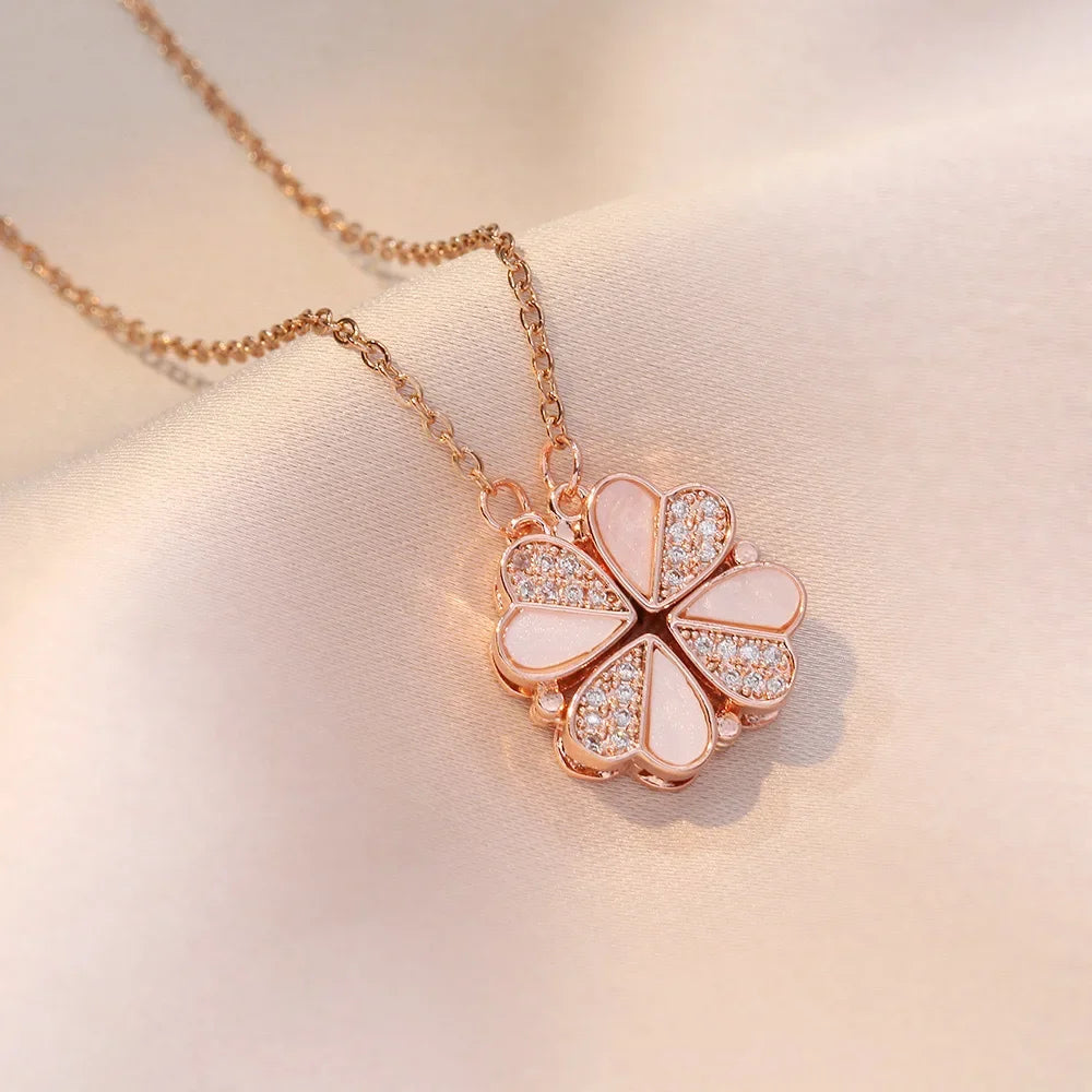 Sparkling Heart-shaped Four Leaf Clover Zircon Pendant Necklace Deformed 4-in-1 Love Titanium Steel Necklace Jewelry Wholesale