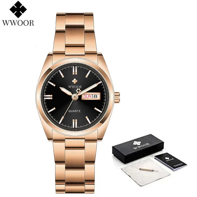 WWOOR New Fashion Pink Dial Ladies Quartz Wristwatches Luxury Watch For Women Waterproof Casual Dress Female Clock Montre Femme