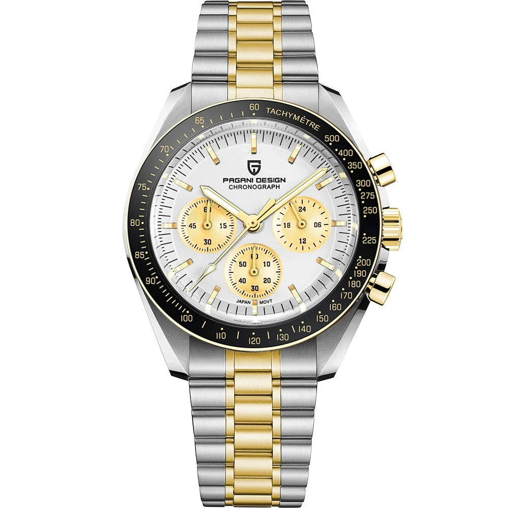 PAGANI DESIGN 2025 New Moon Watch Retro Luxury Quartz Watches For Men Stainless steel Luminous waterproof Sport Chronograph Man