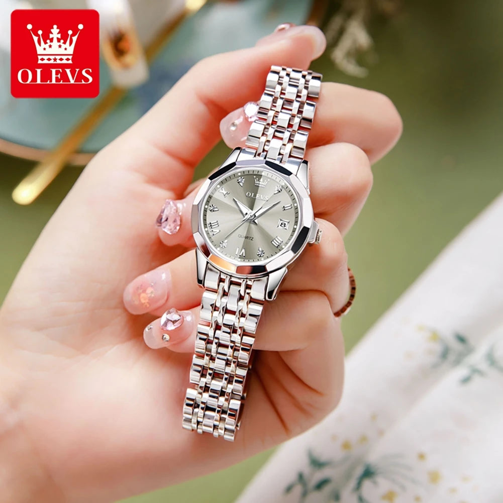 OLEVS Top Brand Elegant Women's Watches Rhombus Mirror Original Quartz Lady Wristwatch Diamond Stainless Fashion Waterproof