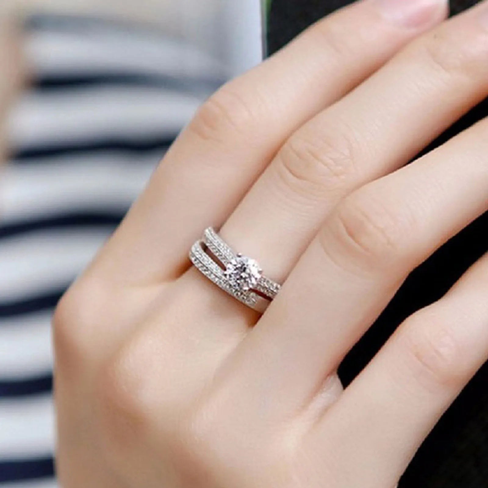 1 pair Vintage Halo 925 Sterling Silver Wedding Ring Set For Women Lady Anniversary Gift Jewelry Bulk Sell