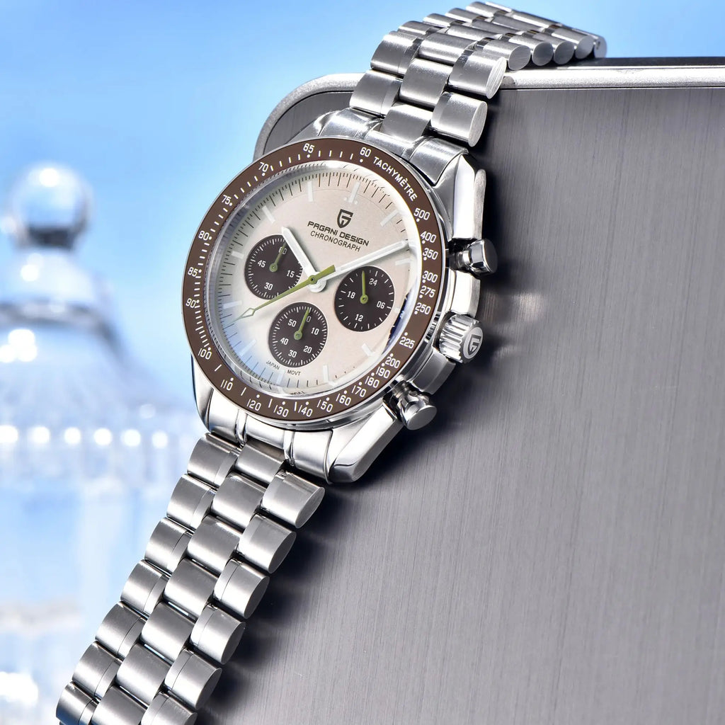 PAGANI DESIGN 2025 New Saturn Men's Watches Top Luxury Quartz Watch Men Light Tan Chronograph AR Sapphire crystal Wristwatch Men