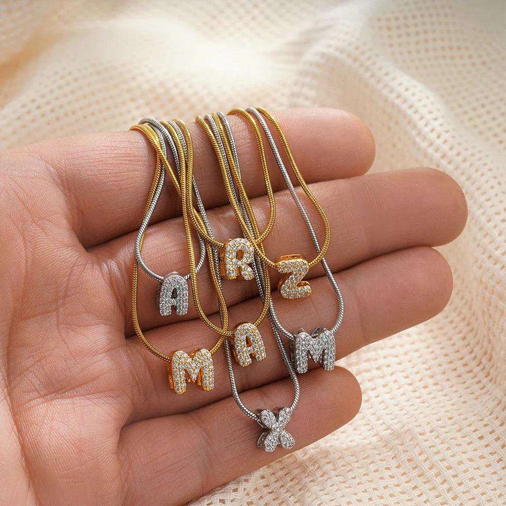 Fashion Tiny CZ Zircon Initial Alphabet Pendant Necklace Gold Plated Stainless Steel A-Z Letter Necklaces Birthday Gifts Jewelry