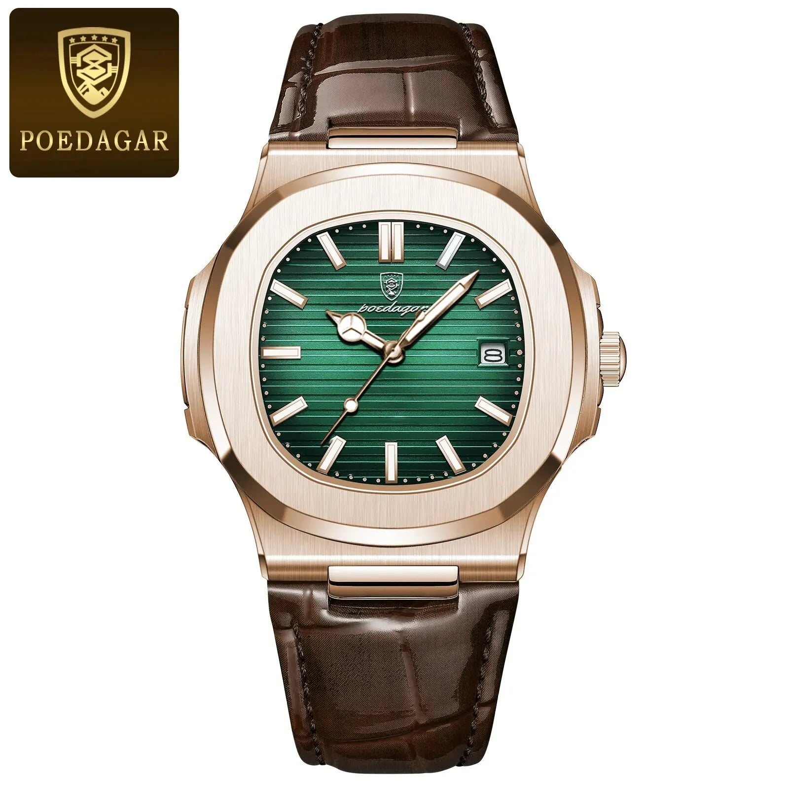 POEDAGAR Casual Square Men's Watch Waterproof Date Luminous Leather Man Quartz Watch High Quality Luxury Fashion Watches For Men