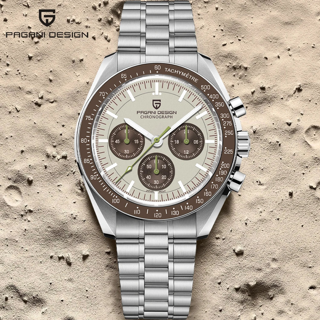 PAGANI DESIGN 2025 New Saturn Men's Watches Top Luxury Quartz Watch Men Light Tan Chronograph AR Sapphire crystal Wristwatch Men