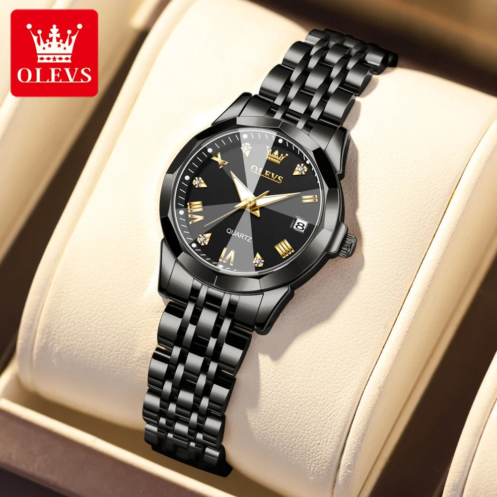 OLEVS Top Brand Elegant Women's Watches Rhombus Mirror Original Quartz Lady Wristwatch Diamond Stainless Fashion Waterproof