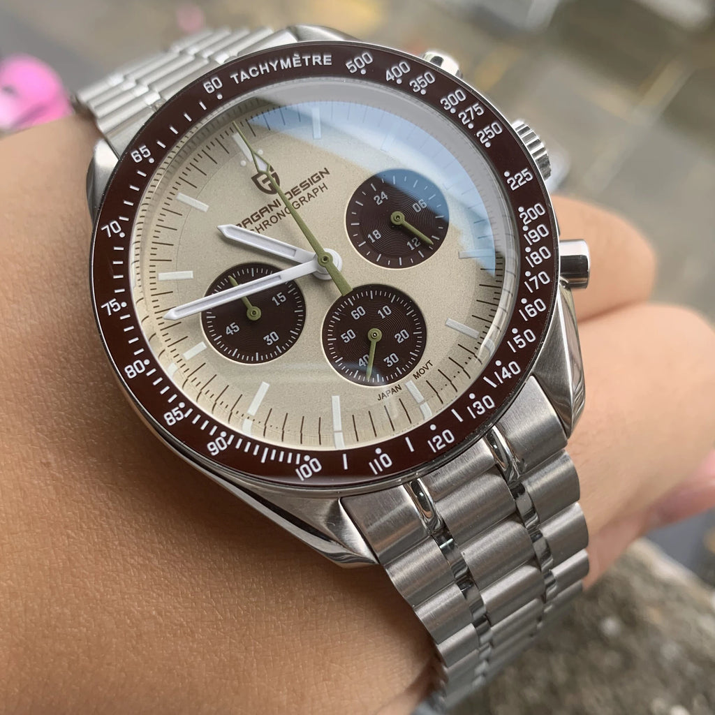 PAGANI DESIGN 2025 New Saturn Men's Watches Top Luxury Quartz Watch Men Light Tan Chronograph AR Sapphire crystal Wristwatch Men