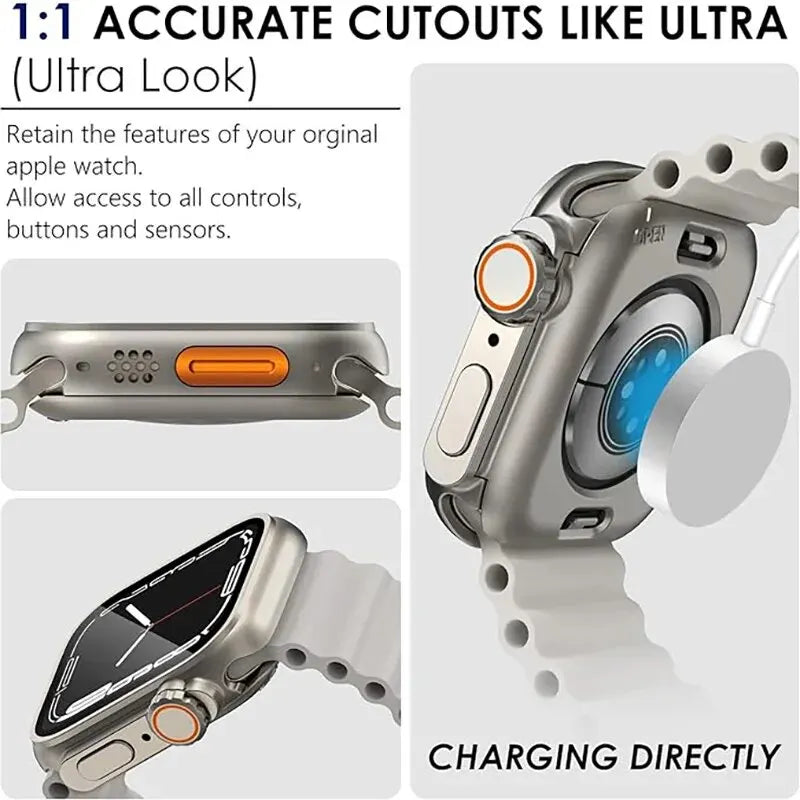 Screen Protector Cover for Apple Watch 44mm 45mm 40mm 41mm Hard PC Bumper Case for iwatch Series 9 8 7 6 5 4 SE Change To Ultra