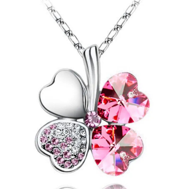 Crystal 4 Four Leaf Leaves Clover pendant necklaces lover birthday gift quality fashion jewelry dropshipping charm girls wedding