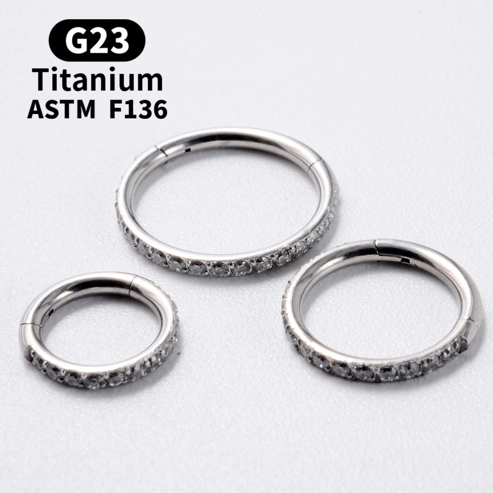 18G/16G Women's Round Earrings G23 F136 Titanium Nose Ring Hinge Clicker Open Diaphragm Nose Ring Fashion Lady Piercing Jewelry