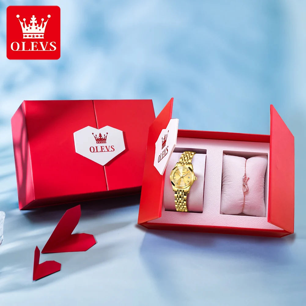 OLEVS Top Brand Elegant Women's Watches Rhombus Mirror Original Quartz Lady Wristwatch Diamond Stainless Fashion Waterproof