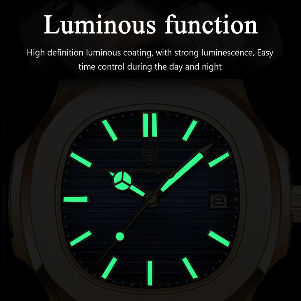 POEDAGAR Fashion Square Male Quartz Watch Waterproof Luminous Date Stainless Steel Man Watch Business Luxury Men's Watches Reloj