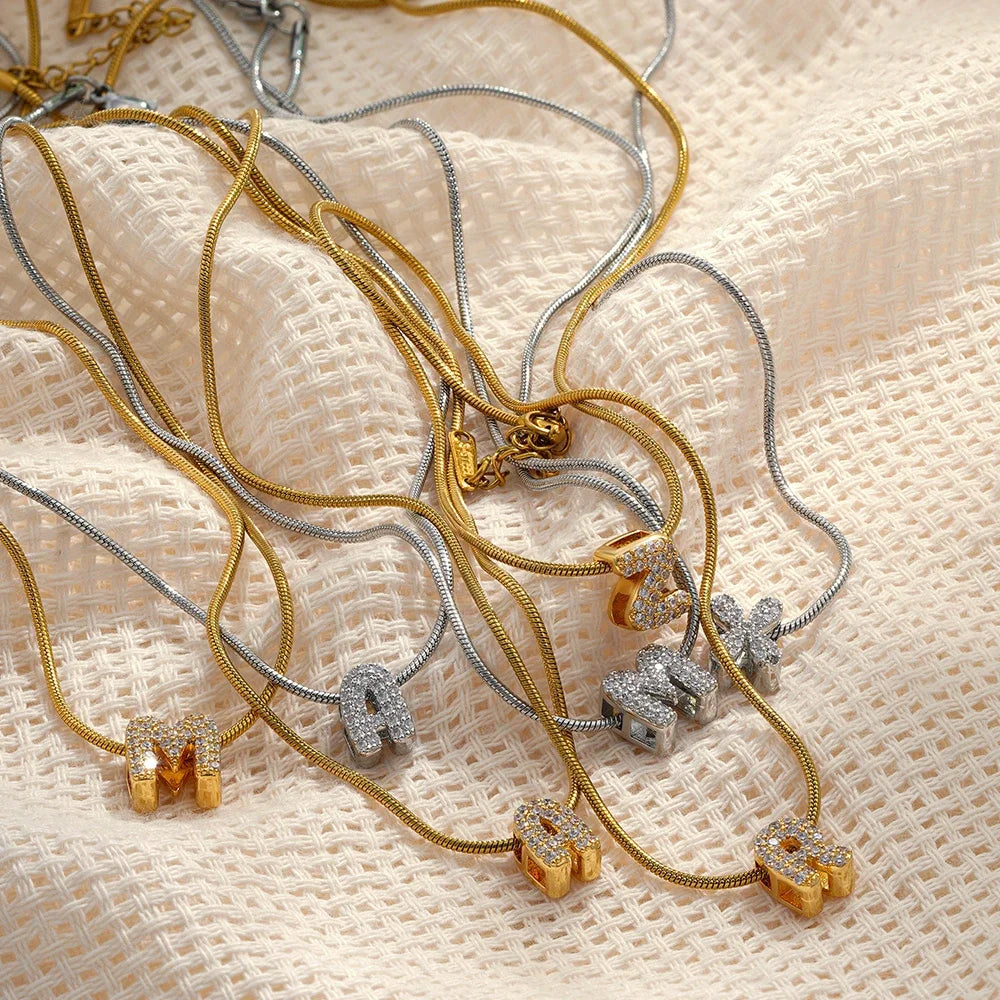 Fashion Tiny CZ Zircon Initial Alphabet Pendant Necklace Gold Plated Stainless Steel A-Z Letter Necklaces Birthday Gifts Jewelry