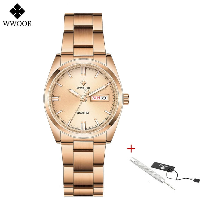 WWOOR New Fashion Pink Dial Ladies Quartz Wristwatches Luxury Watch For Women Waterproof Casual Dress Female Clock Montre Femme