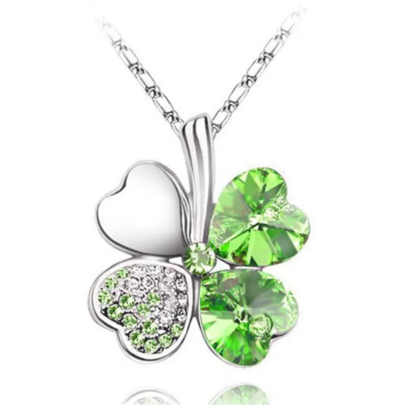 Crystal 4 Four Leaf Leaves Clover pendant necklaces lover birthday gift quality fashion jewelry dropshipping charm girls wedding