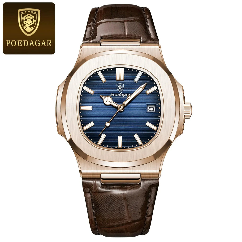 POEDAGAR Casual Square Men's Watch Waterproof Date Luminous Leather Man Quartz Watch High Quality Luxury Fashion Watches For Men