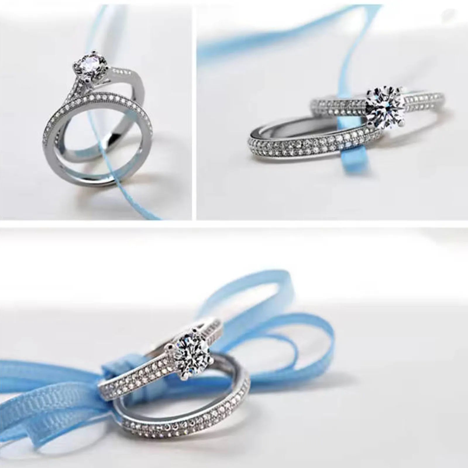 1 pair Vintage Halo 925 Sterling Silver Wedding Ring Set For Women Lady Anniversary Gift Jewelry Bulk Sell