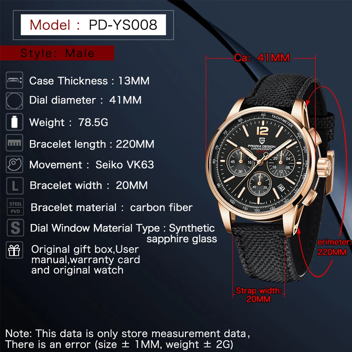 PAGANI DESIGN 2024 New Fashionable Luxury Casual Men's Quartz Watch VK63 100M Waterproof Sapphire Glass Stainless Steel Watch